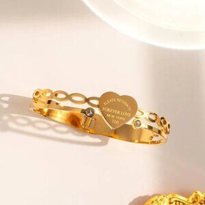18K Gold Plated “Forever Love” Heart Bangle – Waterproof, Tarnish-Proof
